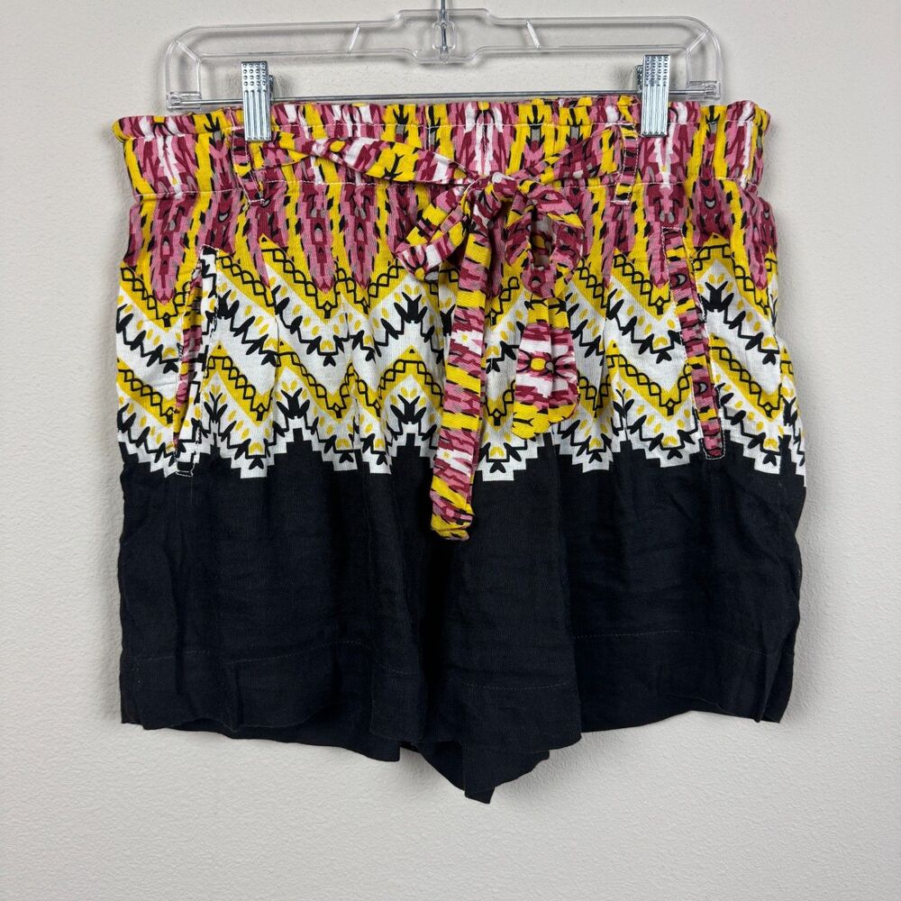 Anthropologie Laverna Print Shorts Sz L Linen Pull On Style